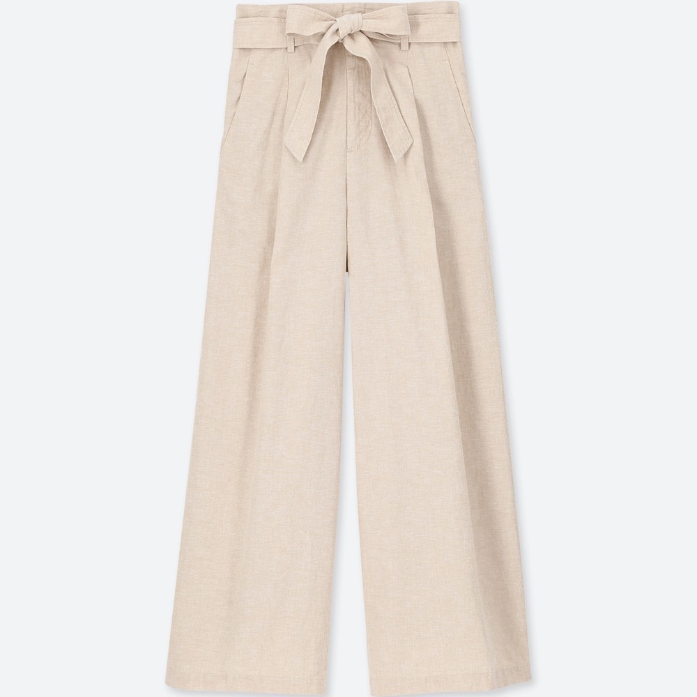 Uniqlo Wide Leg Belted Linen Pants